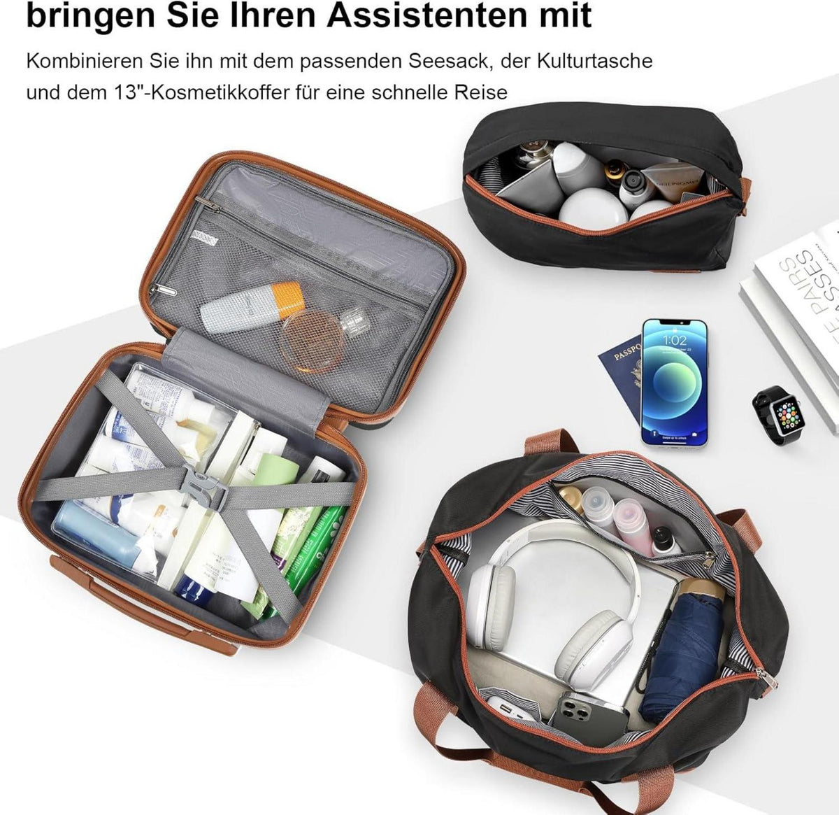 Kofferset 6tlg Hartschale mit TSA-Schloss 4 Rollen Schwarz Braun