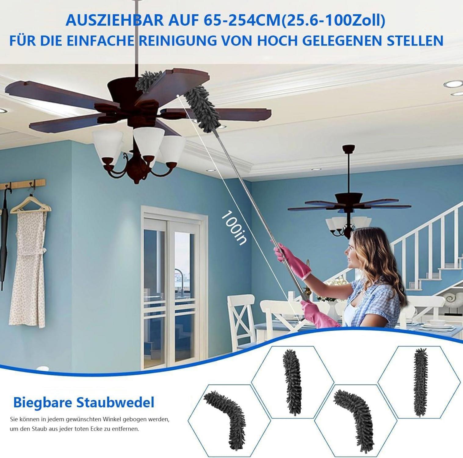 Staubwedel Teleskop Waschbar 7 Stück Grau Mikrofaser - 254cm