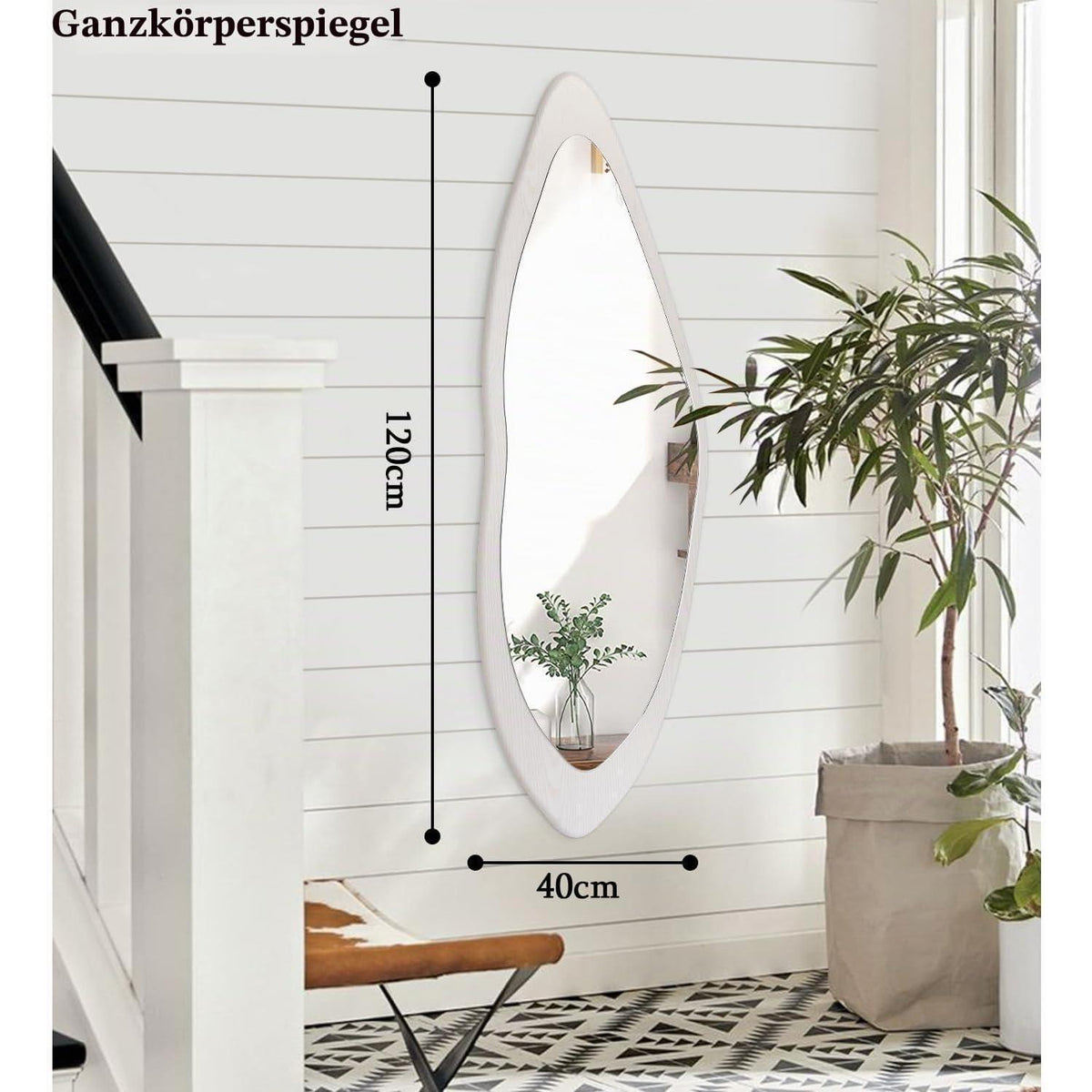 Großer Wandspiegel Holz Asymmetrisch Weiß 120x40 cm
