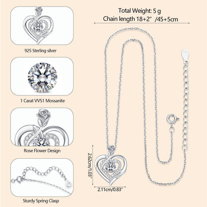 Moissanite Halskette Damen Silber 925 Herz Anhänger Valentinstag Geschenk
