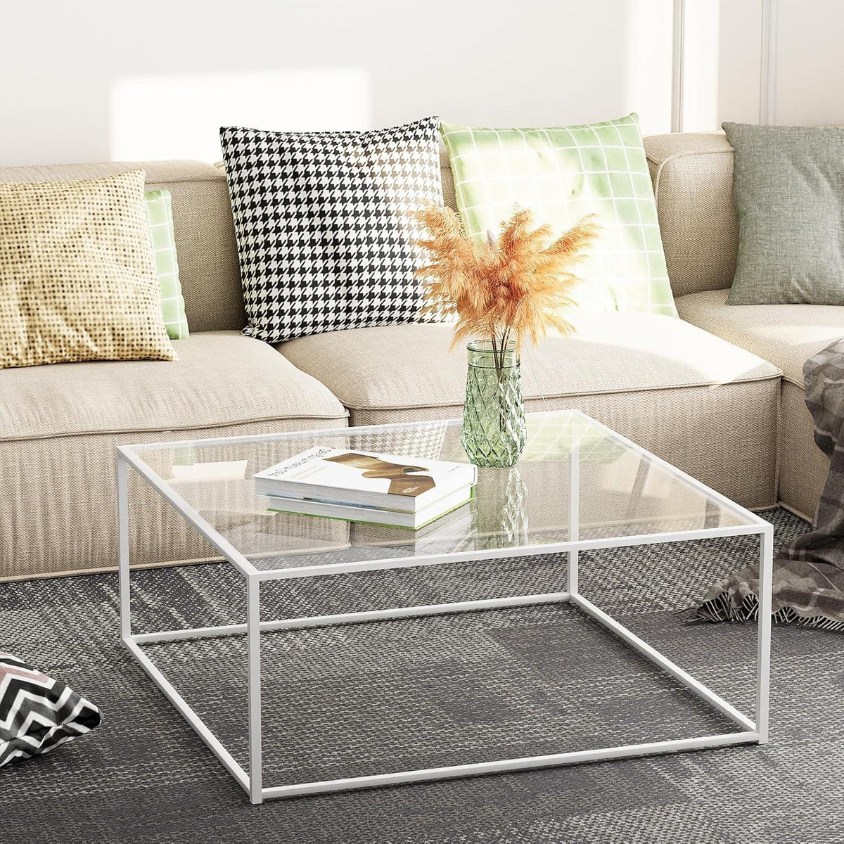 Quadratischer Couchtisch Glas Metallrahmen 66,4x66,4x39,9