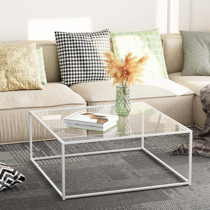 Quadratischer Couchtisch Glas Metallrahmen 66,4x66,4x39,9