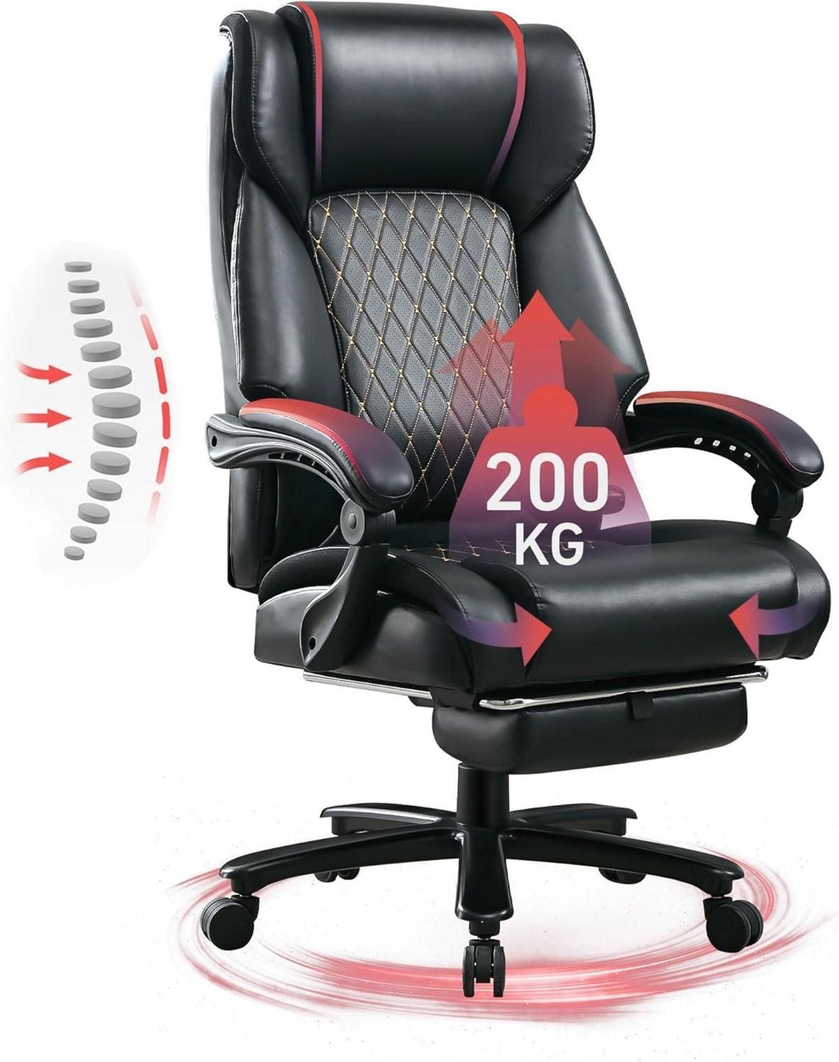 Ergonomischer Bürostuhl 200KG mit Lendenwirbelstütze & hoher
