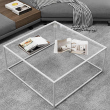 Quadratischer Glas Couchtisch Weiß, Metallgestell, 67x67x40 cm