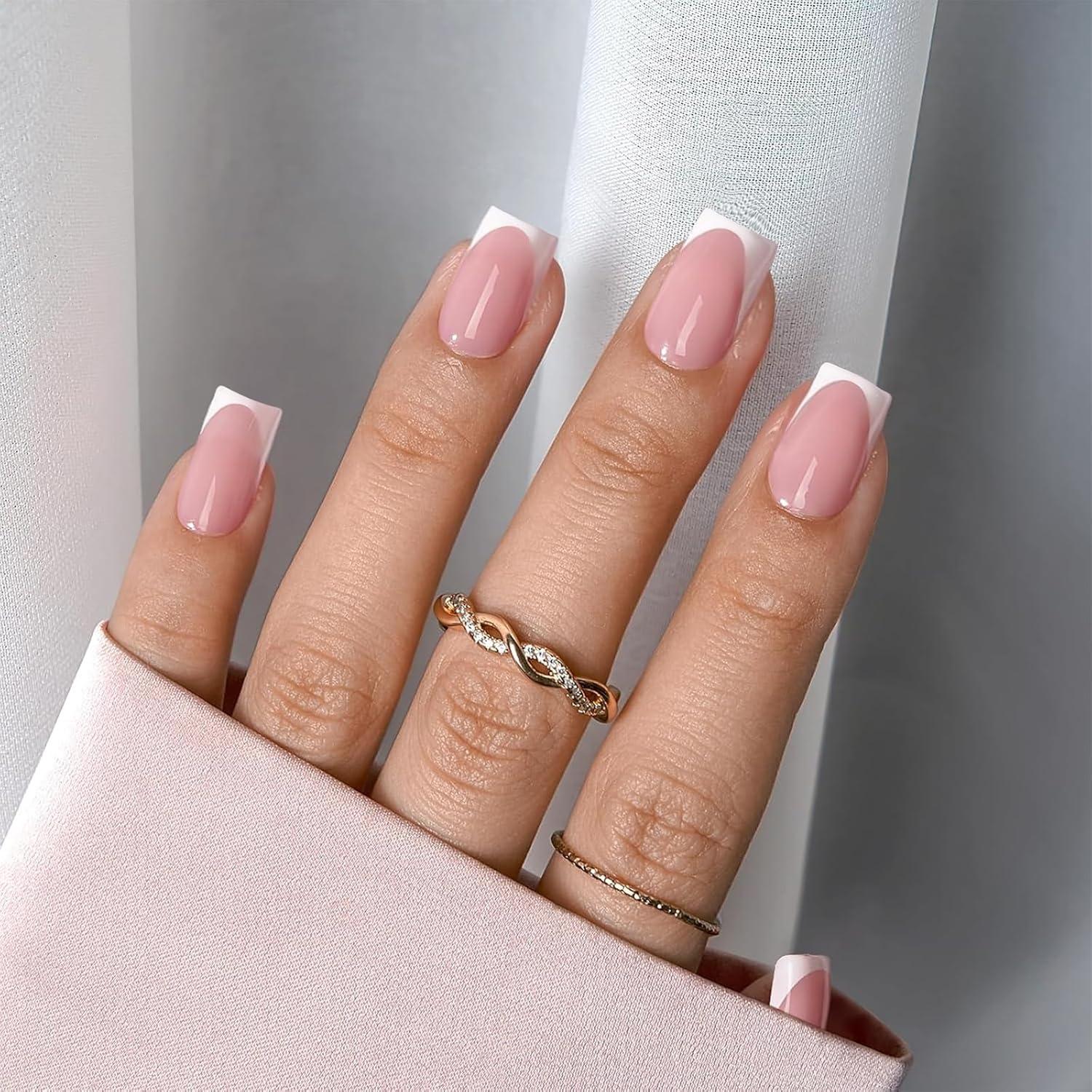 24 Stück Weiße French Tip Falsche Nägel Glänzend