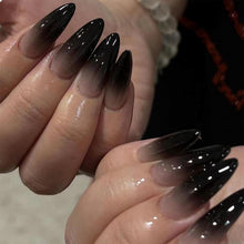 24 Schwarze Press On Nägel Mittel Almond Ombre Glänzend Stiletto