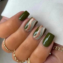 24 Stücke Grüne Press on Nails Kurz Glitzer Sequins Coffin Schwirbel