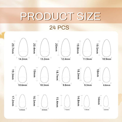 24 Stücke Mittel Almond Braun 3D Design Akryl Stiletto Nägel
