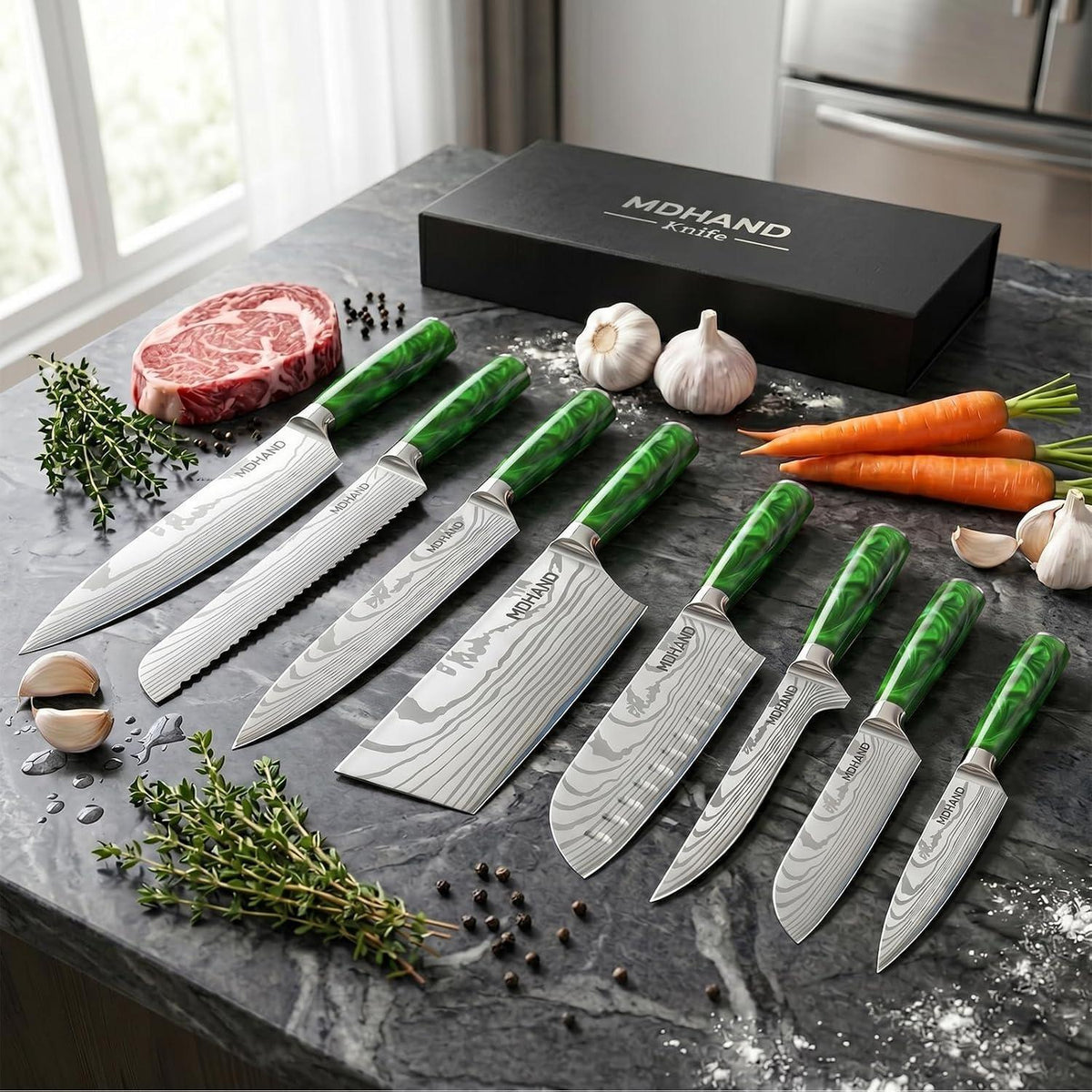 8-teiliges Küchenmesser Set aus Edelstahl mit Griff