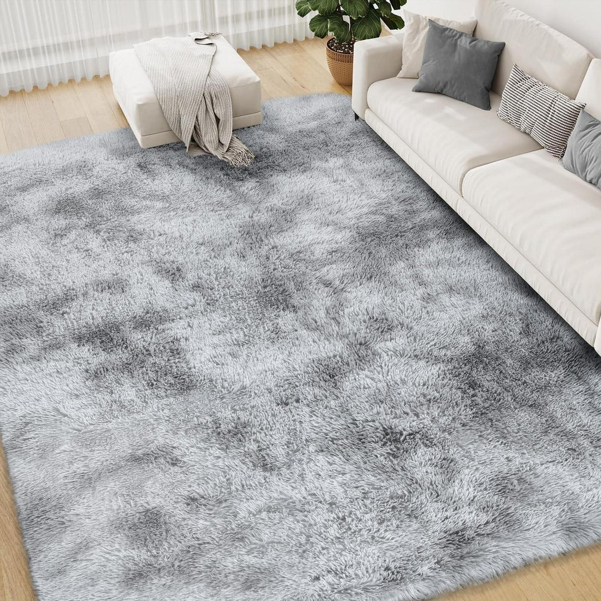 Hochflor Teppich Hellgrau 90x150cm - Kuscheliger Wohnteppich