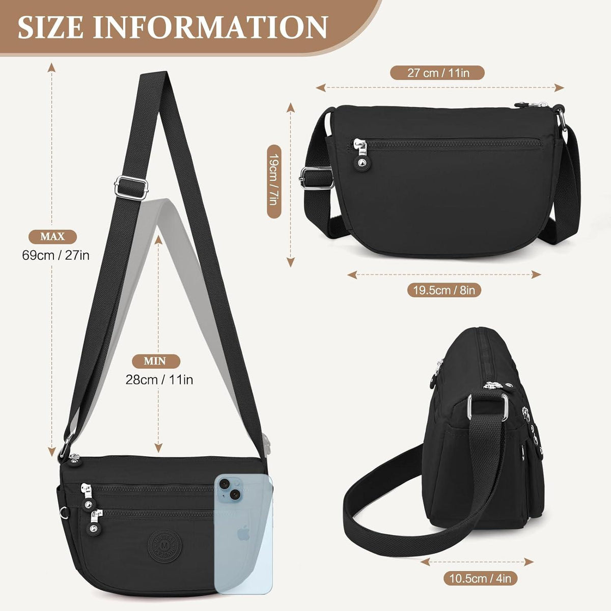 Umhängetasche Damen Klein Wasserdicht Nylon Crossbody Bag Casual