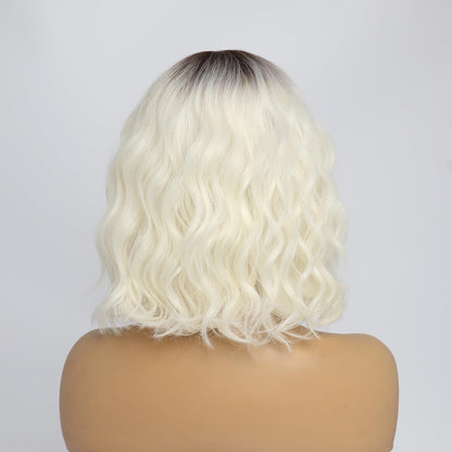 Platinblond Bob Perücke mit Pony – Wellige Damenperücke Schulterlang