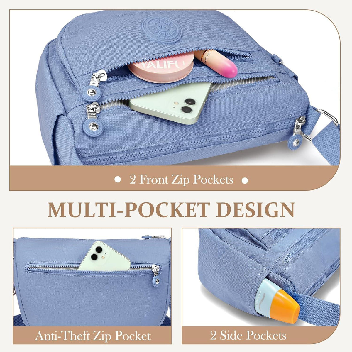 Umhängetasche Damen Klein Wasserdicht Nylon Crossbody Casual Handtasche