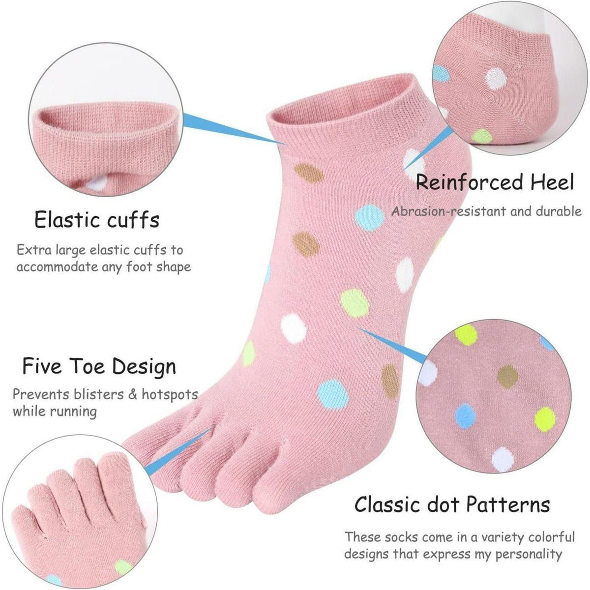 Damen Zehensocken Baumwolle – 5 Finger Socken, Bunt & Verspielt