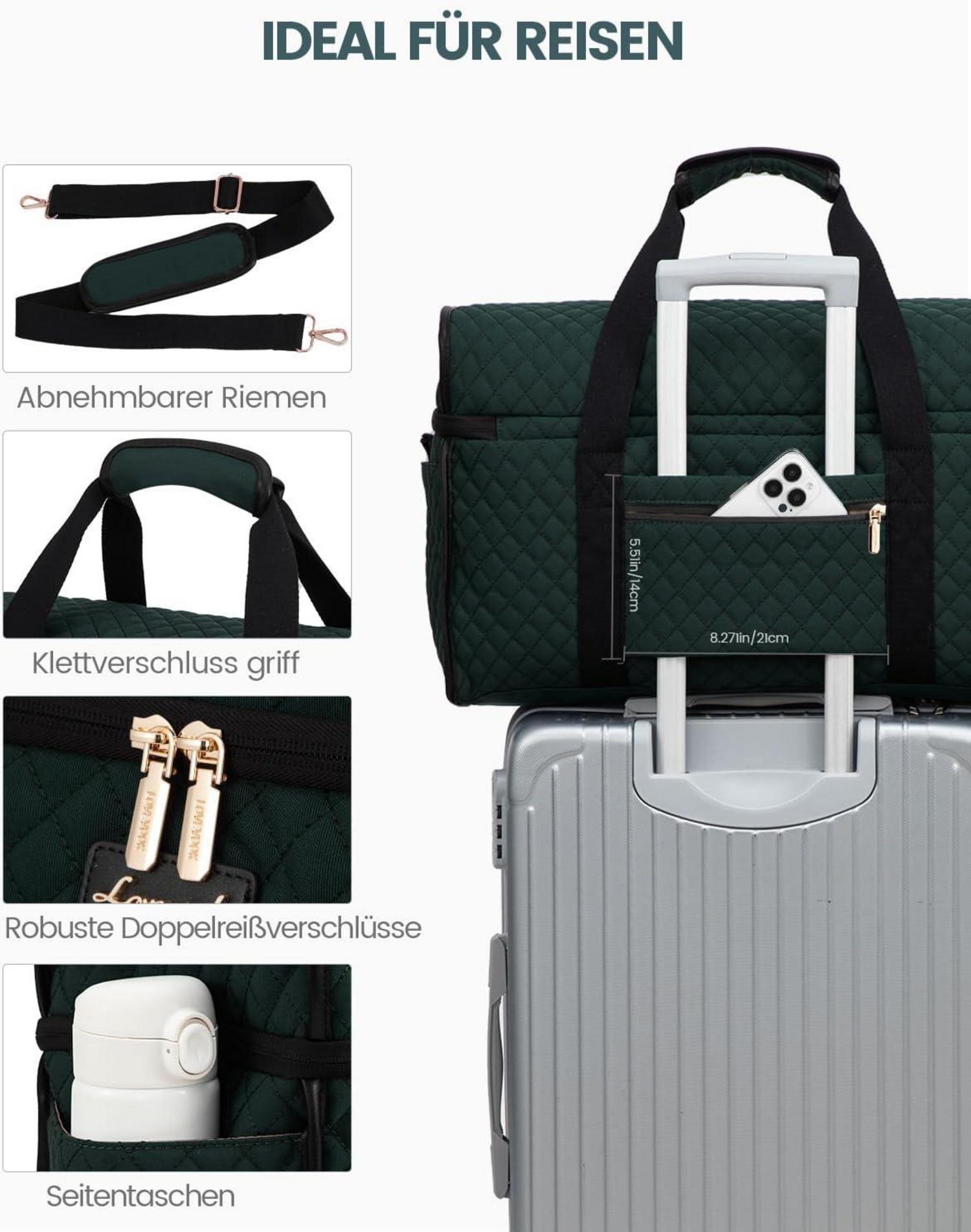 Damen Reisetasche Weekender Handgepäck Tasche Groß Wasserdicht Grün