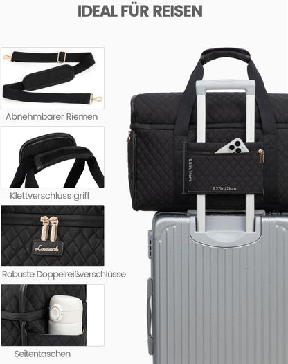 Große Damen Reisetasche Handgepäck Weekender Travel Duffle Bag Schwarz