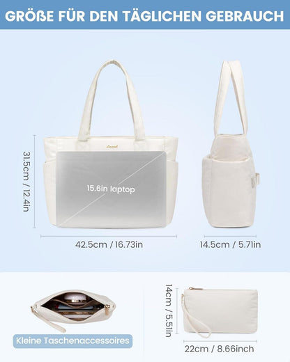 LOVEVOOK Laptoptasche Damen 15,6 Zoll Beige Arbeitstasche