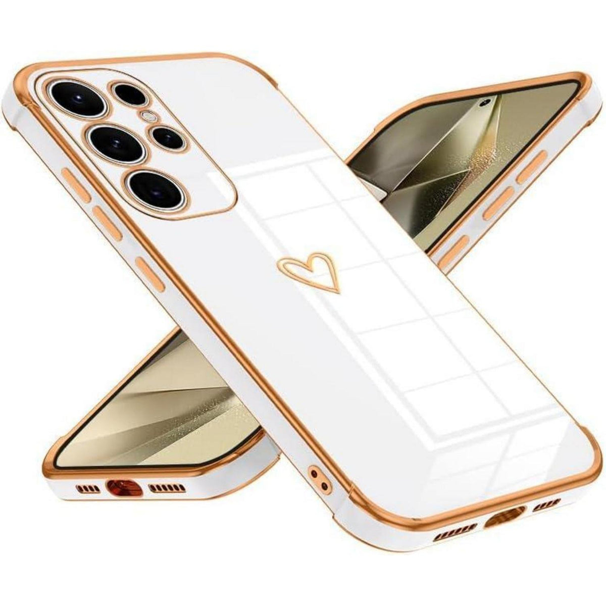 Samsung Galaxy S25 Ultra Hülle mit Herzmuster, galvanisiert, weiß