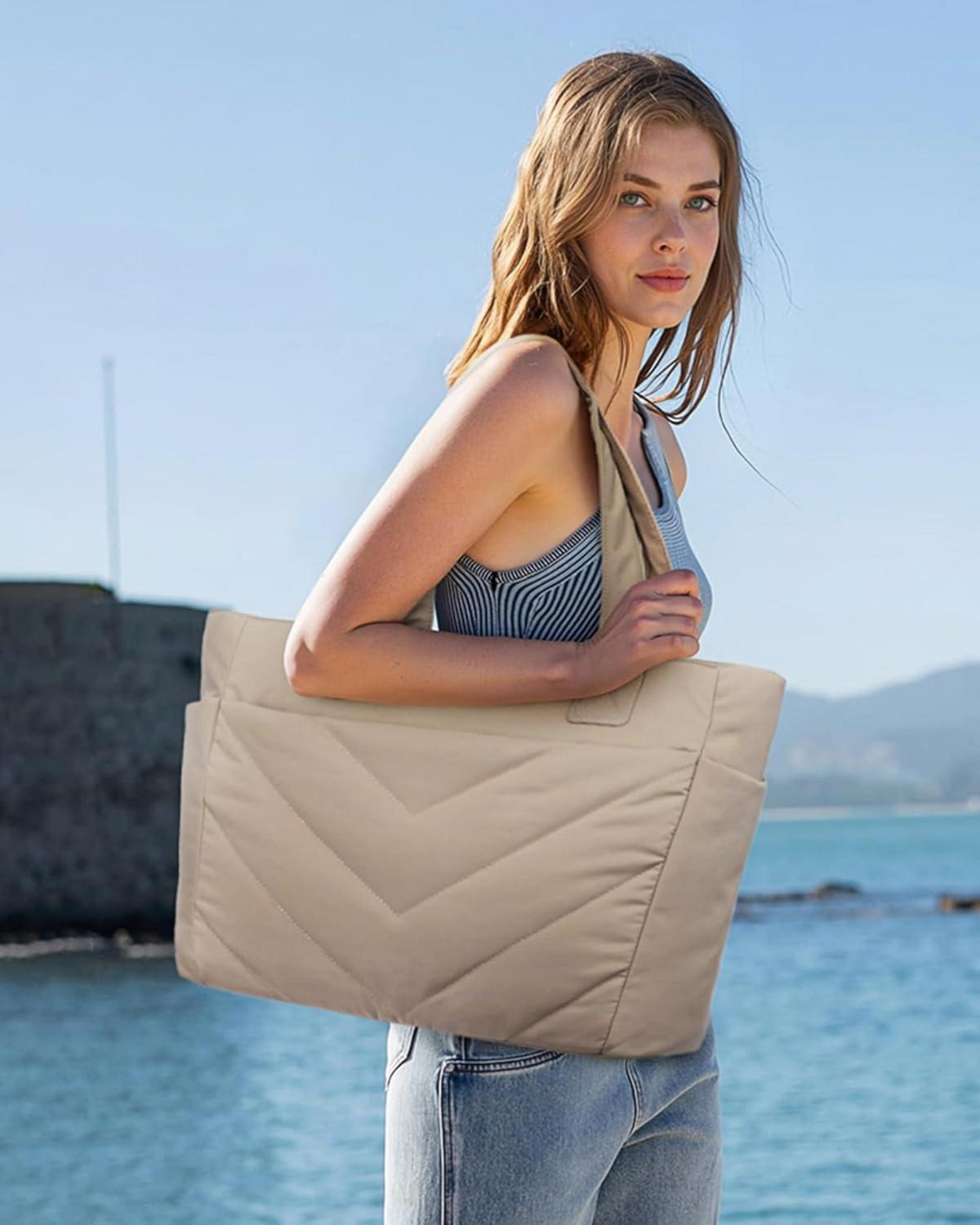 Laptoptasche Damen 15,6 Zoll Khaki Tote Bag große