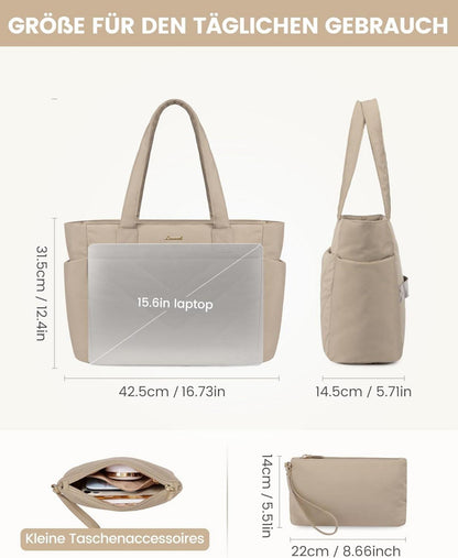 Laptoptasche Damen 15,6 Zoll Handtasche Business Khaki