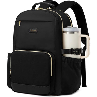 Damen Rucksack 15,6 Zoll Laptop Tasche mit Flaschenfach, Schwarz