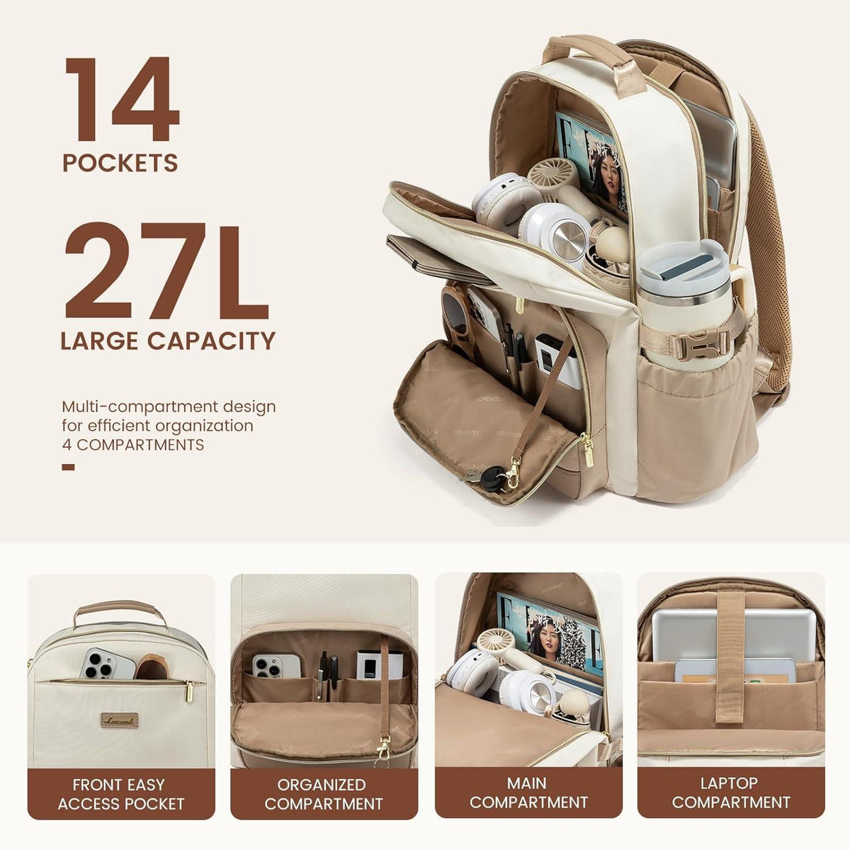 Rucksack Damen 15,6 Zoll Laptop Schulrucksack großes Fach