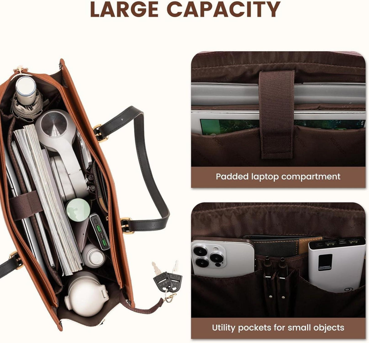 Große Business Laptoptasche 15,6 Zoll Canvas Leder Braun