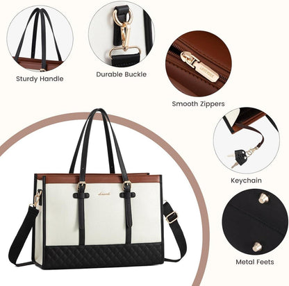 LOVEVOOK Handtasche Damen Business Laptoptasche 15,6 Zoll Canvas Leder