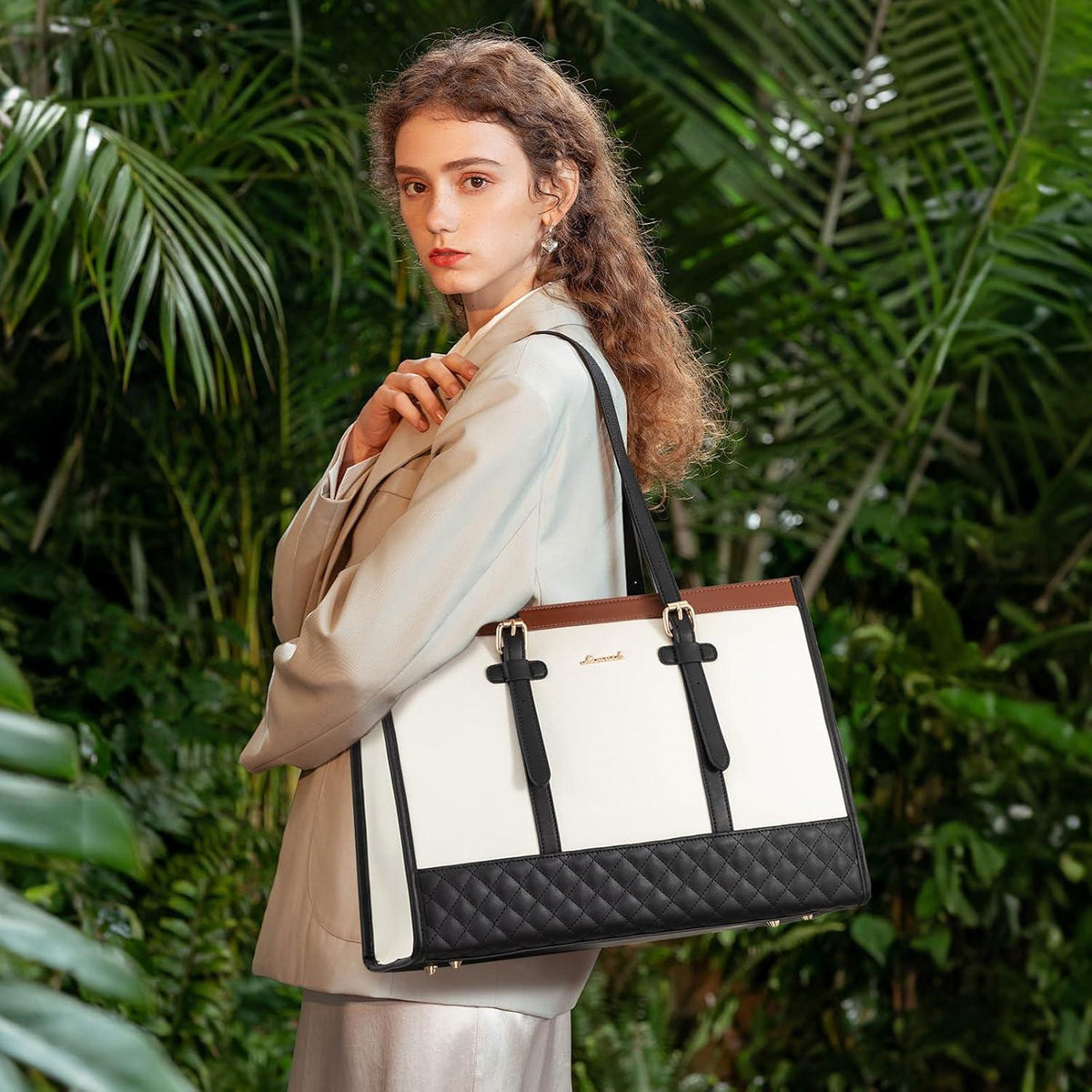 Damen Laptoptasche 15,6 Zoll aus Canvas und Leder in