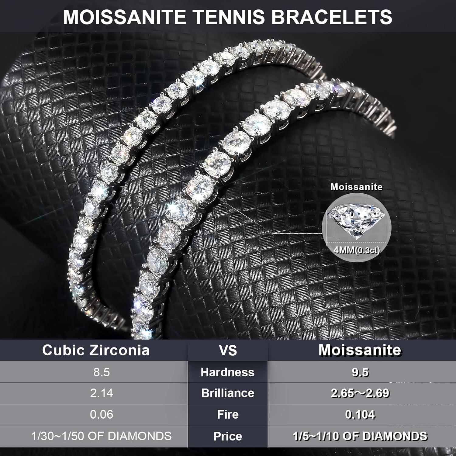Moissanite Tennisarmband Silber 925 Damen 4mm 11,7 Karat