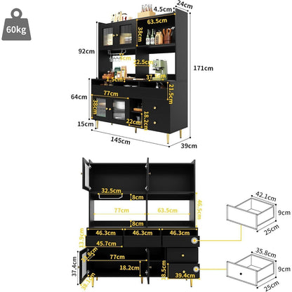Restaurant Hochschrank mit Glastür & Weinregal (145x39x171cm)