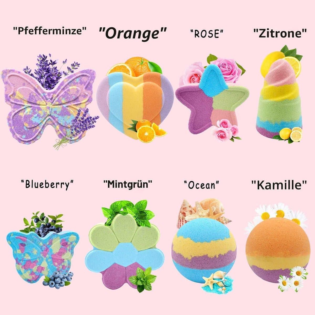 Badebomben Geschenkset 8er Pack – Bio & Handgemacht
