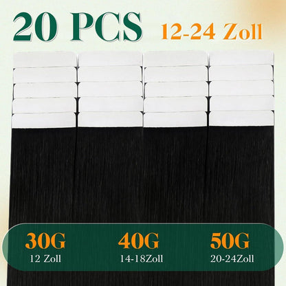 Echthaar Tape-in Extensions Schwarz 50cm - Glatt & Wiederverwendbar