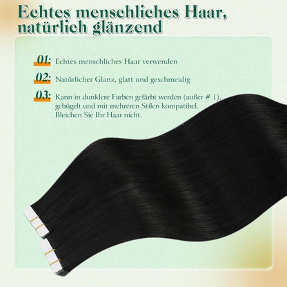 Echthaar Tape-in Extensions Schwarz 50cm - Glatt & Wiederverwendbar