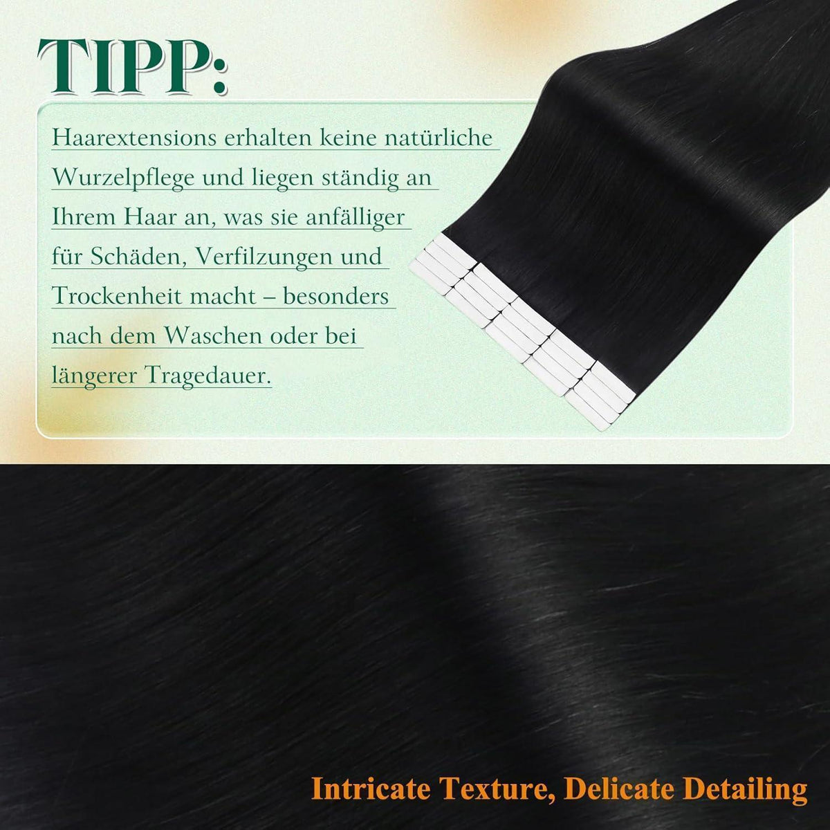 Echthaar Tape-in Extensions Schwarz 50cm - Glatt & Wiederverwendbar