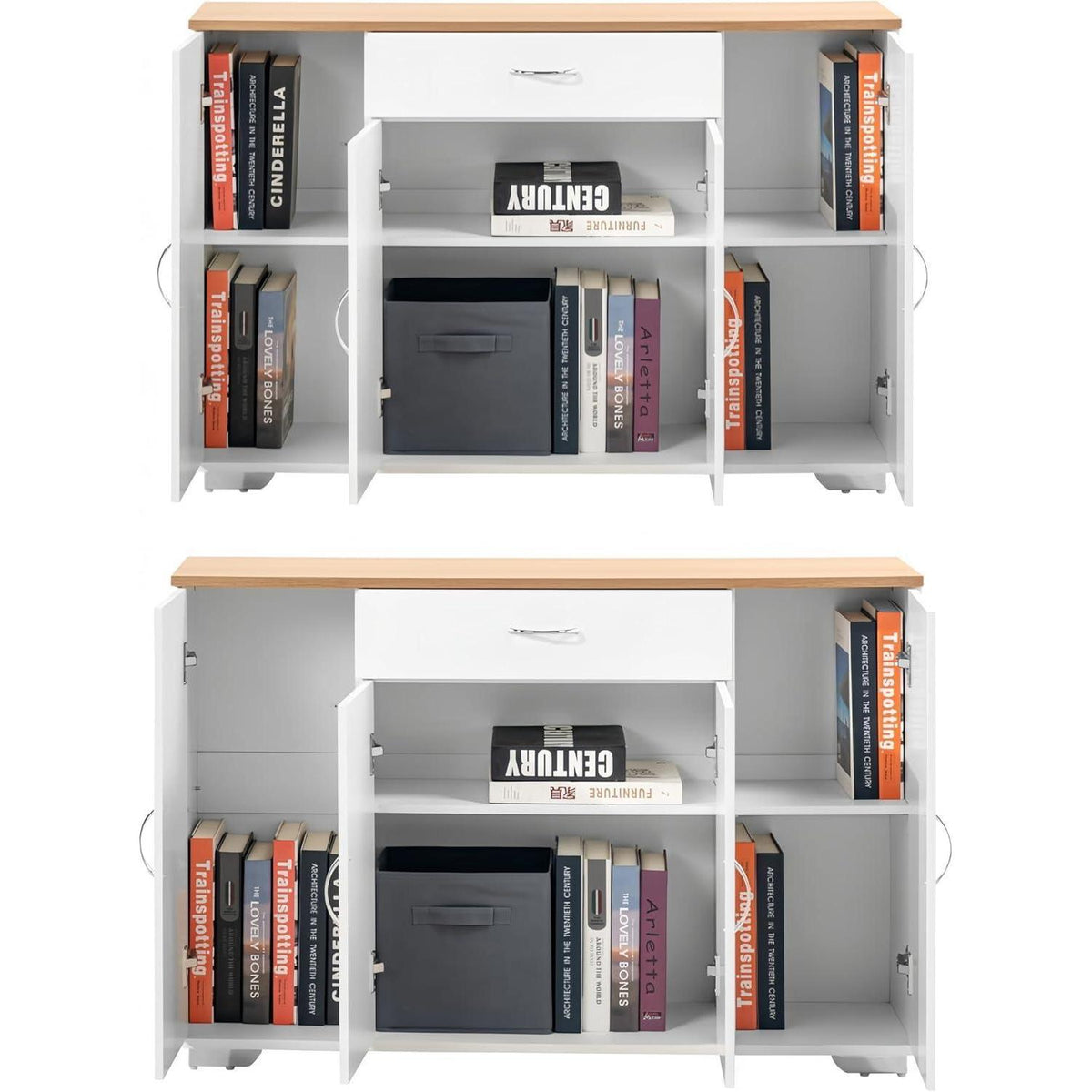 Multifunktionales Sideboard mit verstellbaren Regalen (Natur + Weiß)