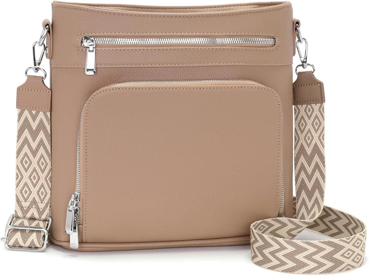 Handtasche Damen Mittelgroß Umhängetasche Vegan Leder Crossbody Khaki