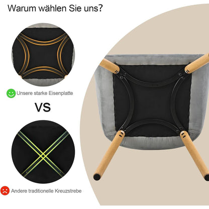Esszimmerstühle Set 6 – Hellgrau Samt mit Armlehnen & Holzbeinen