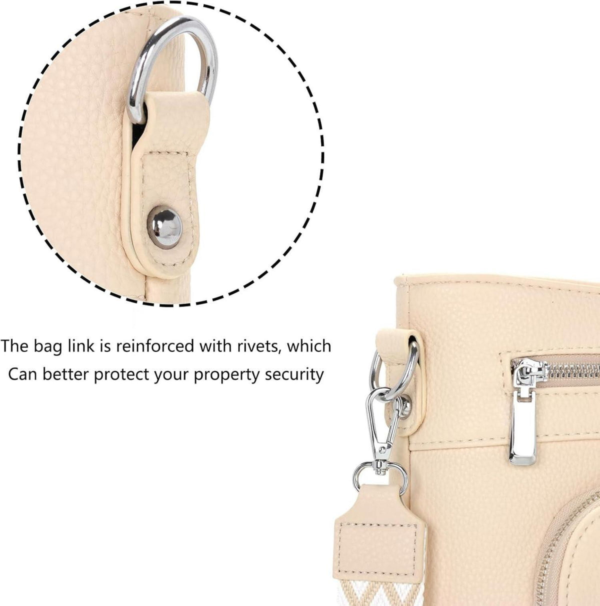 Damen Handtasche Mittelgroß Umhängetasche Vegan Leder Crossbody Beige