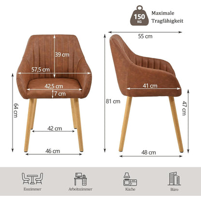6 Esszimmerstühle Braun mit Armlehne & Holzbeinen in Lederoptik