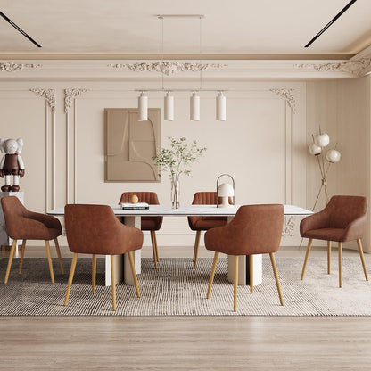 6 Esszimmerstühle Braun mit Armlehne & Holzbeinen in Lederoptik