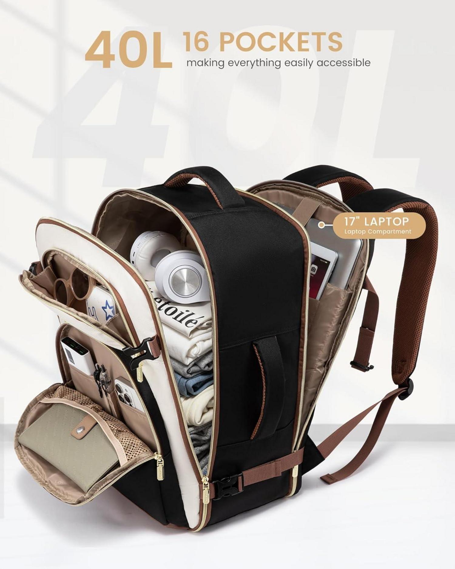 Handgepäck Rucksack 40L mit Laptopfach, Reiserucksack Damen