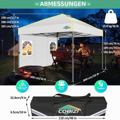 3x3m Faltpavillon mit Seitenwänden – Wasserdicht & Stabil