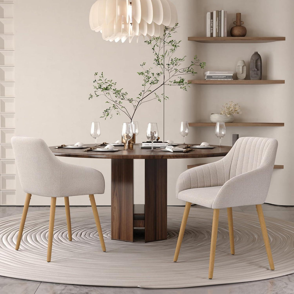 Esszimmerstuhl Beige mit Armlehne – 6er Set Polsterstuhl