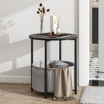 Runder Couchtisch mit Stauraum Korb aus Stoff Schwarz + Grau