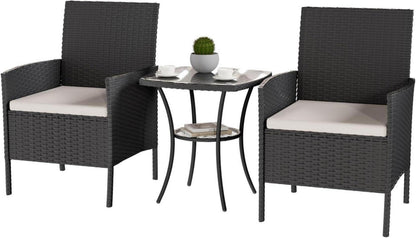 UDPATIO Gartenmöbel Set 3-Teilig Polyrattan Schwarz