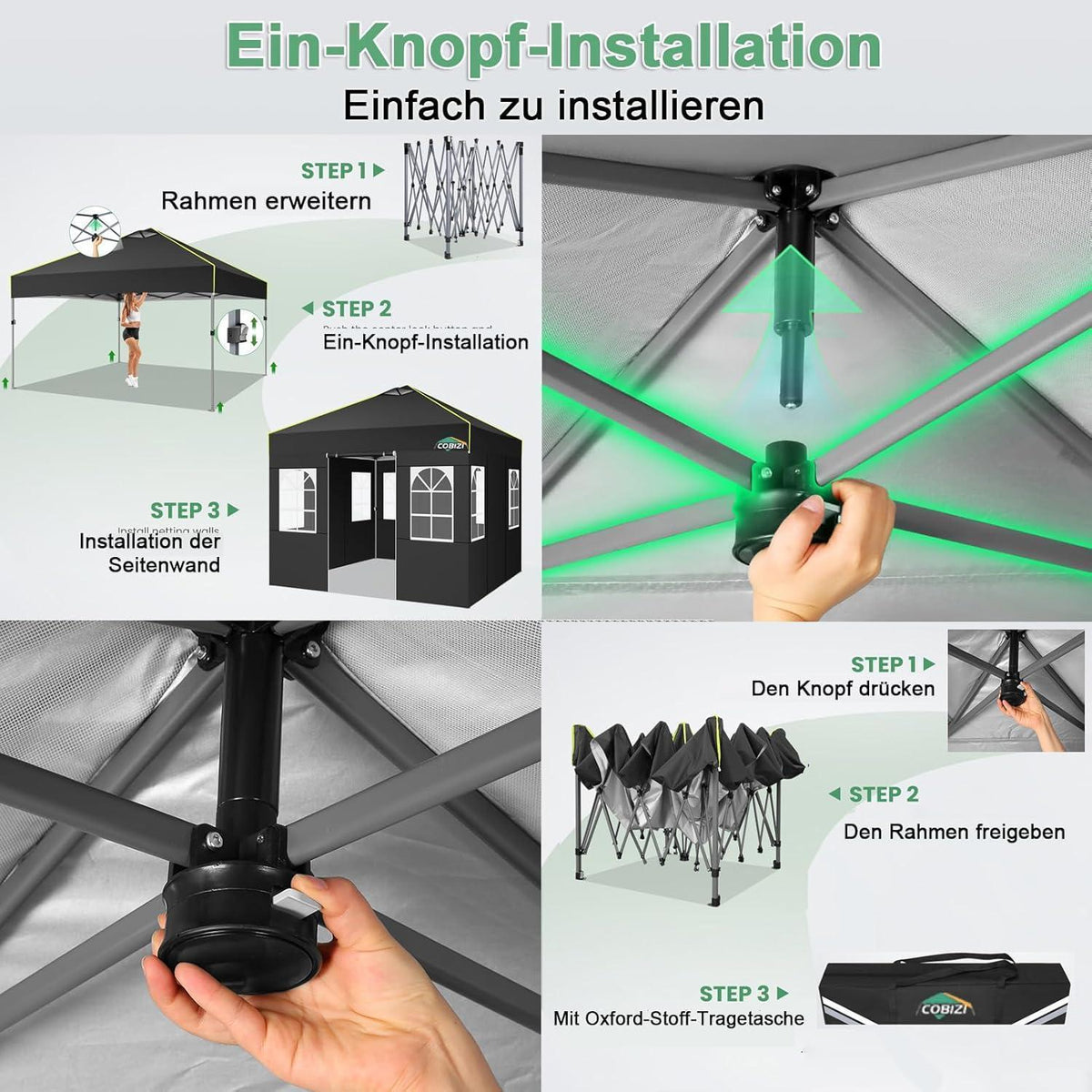 Faltpavillon 3x3 wasserdicht mit Seitenwänden & UV-Schutz