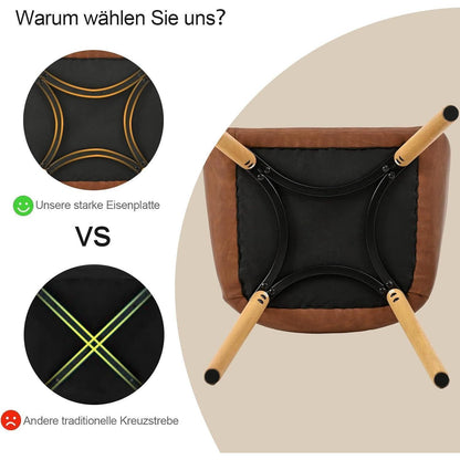 Esszimmerstühle Braun mit Armlehne & Holzbeinen 2er Set in Lederoptik