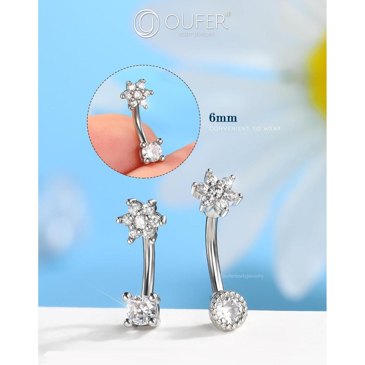 Blume Curved Barbell 16G 8mm Knorpelpiercing mit klarem CZ