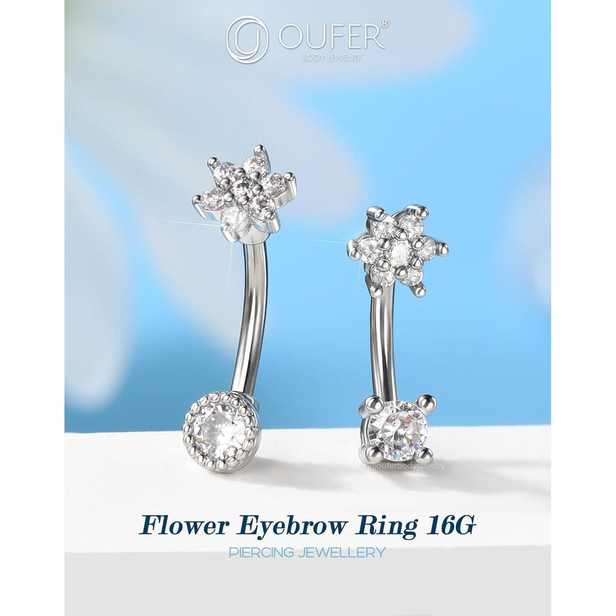 Blume Curved Barbell 16G 8mm Knorpelpiercing mit klarem CZ